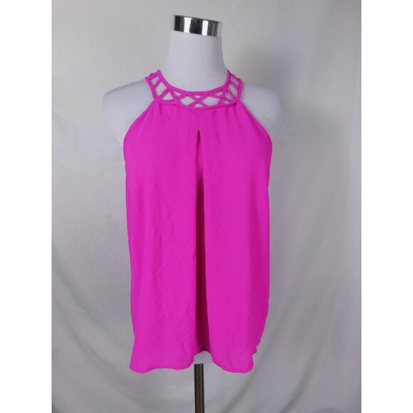 Monteau Tank Top Womens Large Pink Cutout Neckline Sleeveless Blouse Summer Chic - Picture 1 of 9